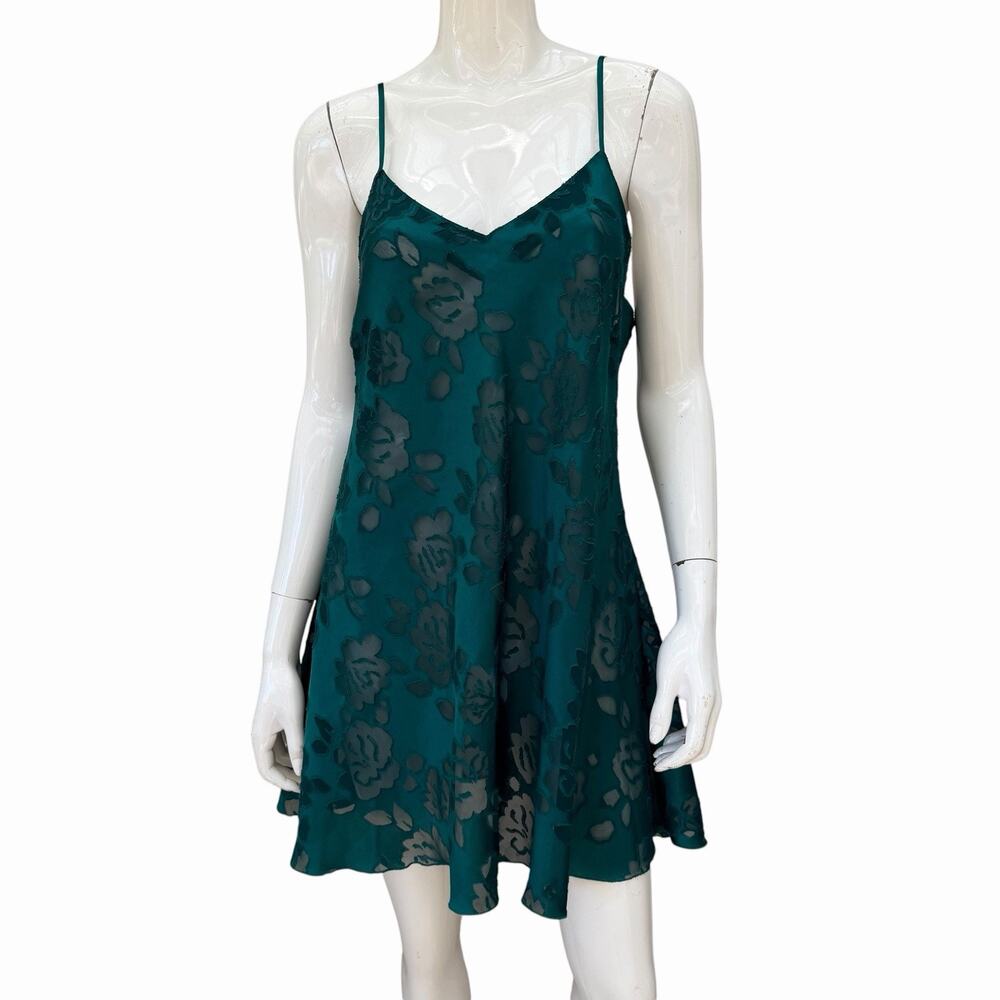 Vintage 90’s Victoria’s Secret Floral Burnout Emerald Green Chemise Slip Large